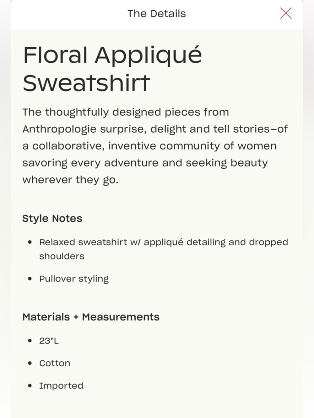 Anthropologie floral appliqué Moss cotton Embroidered Sweatshirt size XL - Picture 12 of 12